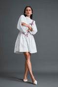 Load image into Gallery viewer, White Gathered Dress with Metallic Patch