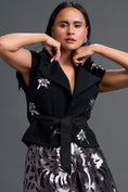 Load image into Gallery viewer, Black Floral Cropped Blazer and Laser-Cut Shorts Set