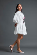 Load image into Gallery viewer, White Gathered Dress with Metallic Patch