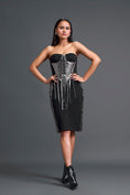 Load image into Gallery viewer, Black Strapless Gunmetal Panel Top and Pencil Skirt Set