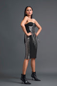 Load image into Gallery viewer, Black Strapless Gunmetal Panel Top and Pencil Skirt Set