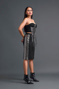 Load image into Gallery viewer, Black Strapless Gunmetal Panel Top and Pencil Skirt Set