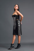 Load image into Gallery viewer, Black Strapless Gunmetal Panel Top and Pencil Skirt Set