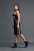 Load image into Gallery viewer, Black Strapless Gunmetal Panel Top and Pencil Skirt Set