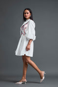 Load image into Gallery viewer, White Gathered Dress with Metallic Patch