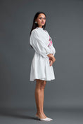 Load image into Gallery viewer, White Gathered Dress with Metallic Patch
