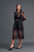 Load image into Gallery viewer, Black Layered Organza 3D Floral Dress with Pink Accents