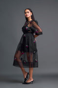 Load image into Gallery viewer, Black Layered Organza 3D Floral Dress with Pink Accents