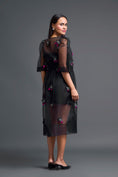 Load image into Gallery viewer, Black Layered Organza 3D Floral Dress with Pink Accents
