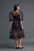 Load image into Gallery viewer, Black Layered Organza 3D Floral Dress with Pink Accents
