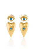Load image into Gallery viewer, Evil Eye Heart Charm Earrings