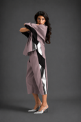 Load image into Gallery viewer, Relaxed Ash Pink Co-ord With Loose-fit Dramatic-sleeve Shirt And Wide-leg Pants With Metallic Side Panels.