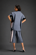 Load image into Gallery viewer, Relaxed Cool Grey Co-ord With Loose-fit Dramatic-sleeve Shirt And Wide-leg Pants With Metallic Side Panels.