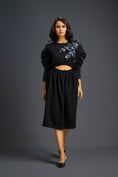 Load image into Gallery viewer, Black Midriff Cut-Out Floral Embroidered Dress