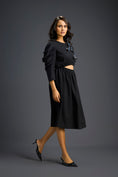 Load image into Gallery viewer, Black Midriff Cut-Out Floral Embroidered Dress