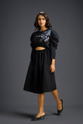 Load image into Gallery viewer, Black Midriff Cut-Out Floral Embroidered Dress
