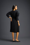 Load image into Gallery viewer, Black Midriff Cut-Out Floral Embroidered Dress