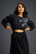 Load image into Gallery viewer, Black Midriff Cut-Out Floral Embroidered Dress