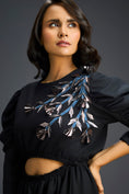 Load image into Gallery viewer, Black Midriff Cut-Out Floral Embroidered Dress
