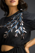 Load image into Gallery viewer, Black Midriff Cut-Out Floral Embroidered Dress