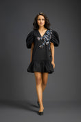 Load image into Gallery viewer, Black Ruffle Hem Floral Embroidered Dress