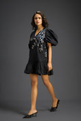 Load image into Gallery viewer, Black Ruffle Hem Floral Embroidered Dress
