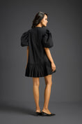 Load image into Gallery viewer, Black Ruffle Hem Floral Embroidered Dress