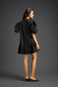 Load image into Gallery viewer, Black Ruffle Hem Floral Embroidered Dress