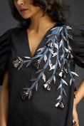 Load image into Gallery viewer, Black Ruffle Hem Floral Embroidered Dress