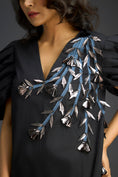 Load image into Gallery viewer, Black Ruffle Hem Floral Embroidered Dress