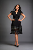 Load image into Gallery viewer, Dress With Sheer Sleeve Detailing And Mesh Geometric Appliqué Hemline