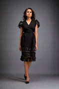 Load image into Gallery viewer, Dress With Sheer Sleeve Detailing And Mesh Geometric Appliqué Hemline