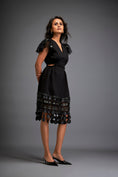 Load image into Gallery viewer, Dress With Sheer Sleeve Detailing And Mesh Geometric Appliqué Hemline
