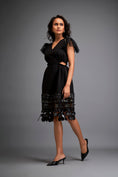 Load image into Gallery viewer, Dress With Sheer Sleeve Detailing And Mesh Geometric Appliqué Hemline