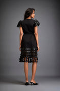 Load image into Gallery viewer, Dress With Sheer Sleeve Detailing And Mesh Geometric Appliqué Hemline