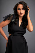 Load image into Gallery viewer, Dress With Sheer Sleeve Detailing And Mesh Geometric Appliqué Hemline