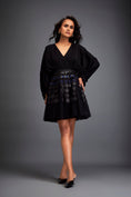 Load image into Gallery viewer, Voluminous Dress with Textured Skirt and Blue Accents