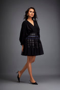 Load image into Gallery viewer, Voluminous Dress with Textured Skirt and Blue Accents