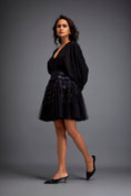 Load image into Gallery viewer, Voluminous Dress with Textured Skirt and Blue Accents