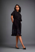 Load image into Gallery viewer, Structured Dress with Leather Appliqué Hem and Belt