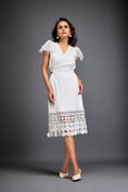 Load image into Gallery viewer, Dress With Sheer Sleeve Detailing And Mesh Geometric Applique Hemline