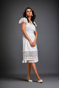 Load image into Gallery viewer, Dress With Sheer Sleeve Detailing And Mesh Geometric Applique Hemline