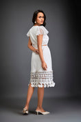 Load image into Gallery viewer, Dress With Sheer Sleeve Detailing And Mesh Geometric Applique Hemline