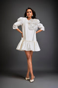 Load image into Gallery viewer, Mini Dress With Ruffled Hem And Metallic Appliqué Shoulder Detailing