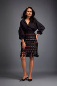 Load image into Gallery viewer, Skirt with Black and Orange Layered Geometric Cutouts