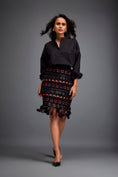 Load image into Gallery viewer, Skirt with Black and Orange Layered Geometric Cutouts