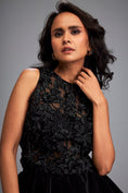 Load image into Gallery viewer, Swarovski Crop Top With Velvet Bubble Skirt