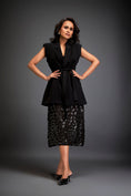 Load image into Gallery viewer, Sleeveless Blazer with Belted Waist & Metallic Skirt