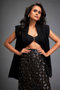Load image into Gallery viewer, Sleeveless Blazer with Belted Waist & Metallic Skirt