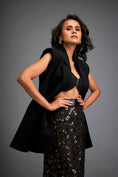 Load image into Gallery viewer, Sleeveless Blazer with Belted Waist & Metallic Skirt